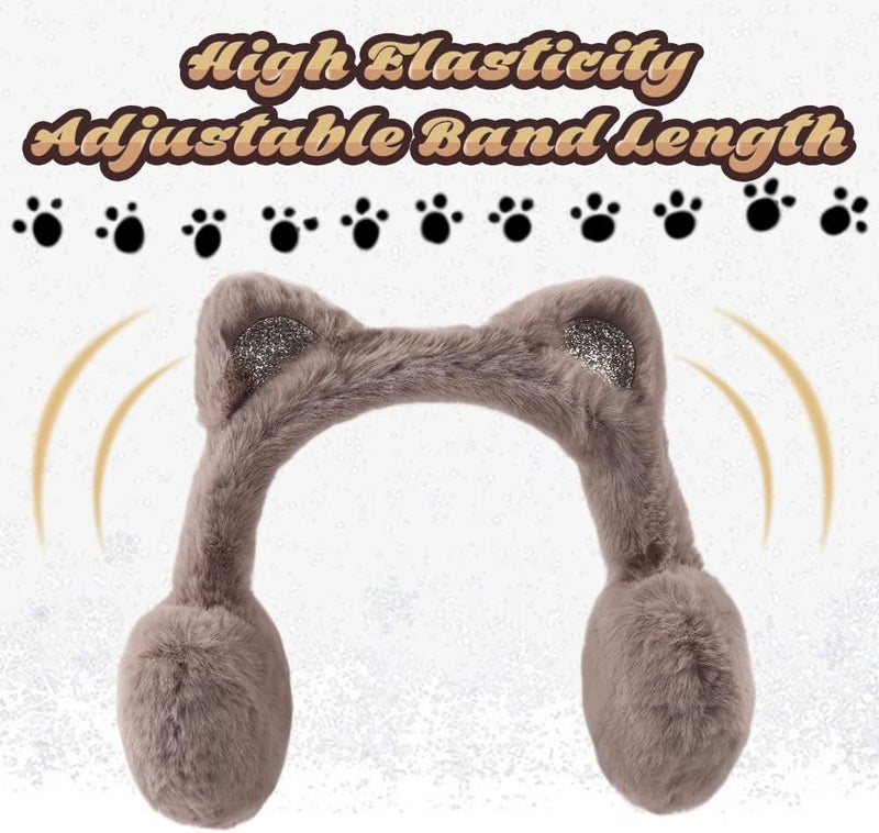 Peecabe Winter Kids Earmuffs Warm Girl Ear Muffs For Toddler Kid Children Earmuff with Cat Ears Girls Ear Warmer (Khaki) - Image 4